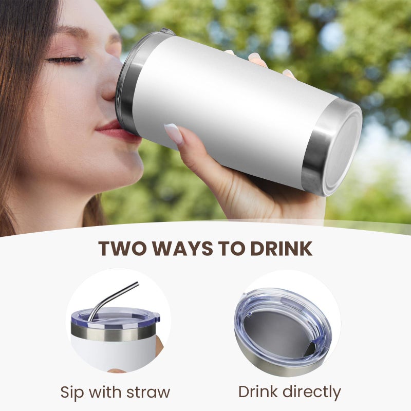 MEWAY 20oz Tumbler 8 Pack Double Wall Vacuum Insulated Travel Mug Bulk, Stainless Steel Tumblers with Lid and Straw, Durable Powder Coated Coffee Cups for Cold & Hot Drinks (White, 8) - Image 3